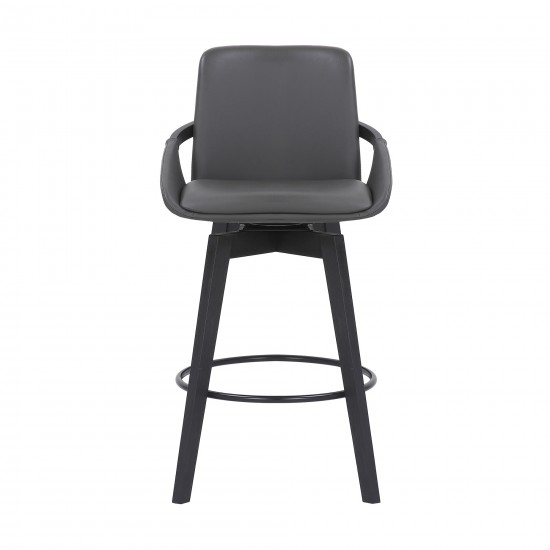 Baylor 26" Gray Faux Leather and Black Wood Swivel Bar Stool