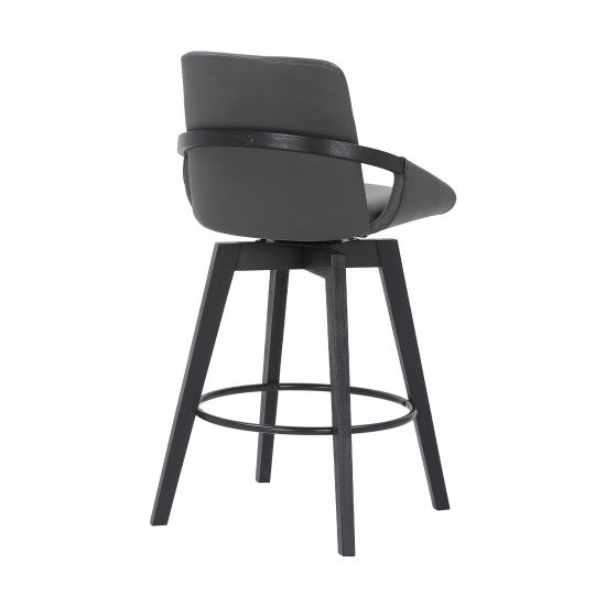 Baylor 26" Gray Faux Leather and Black Wood Swivel Bar Stool