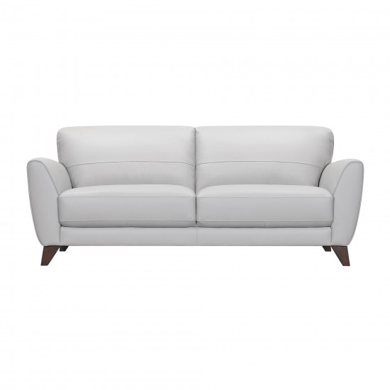 Jedd Contemporary Sofa in Genuine Dove Gray Leather with Brown Wood Legs