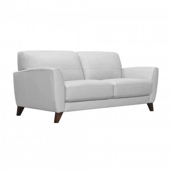 Jedd Contemporary Sofa in Genuine Dove Gray Leather with Brown Wood Legs