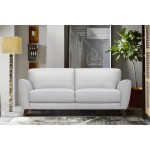 Jedd Contemporary Sofa in Genuine Dove Gray Leather with Brown Wood Legs