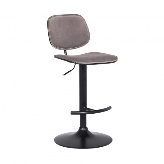 Nancy Adjustable Gray Velvet Swivel Barstool in Black Powder Coated Finish