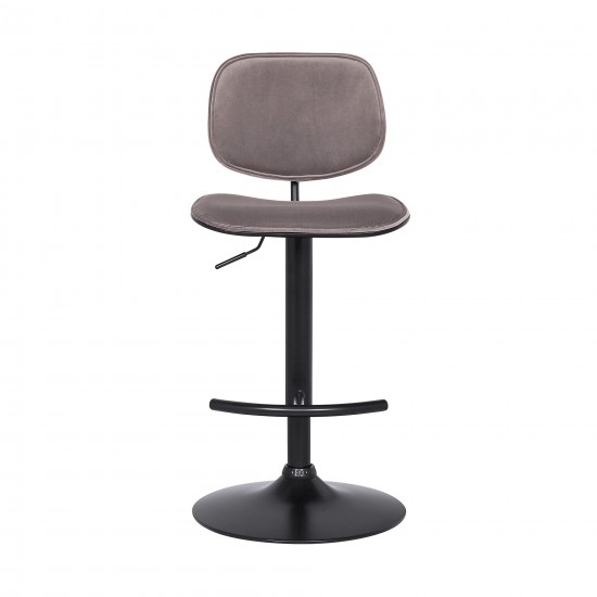 Nancy Adjustable Gray Velvet Swivel Barstool in Black Powder Coated Finish