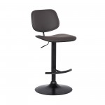 Nancy Adjustable Gray Faux Leather Swivel Barstool in Black Powder Coated Finish