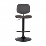 Nancy Adjustable Gray Faux Leather Swivel Barstool in Black Powder Coated Finish