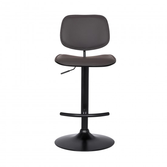 Nancy Adjustable Gray Faux Leather Swivel Barstool in Black Powder Coated Finish