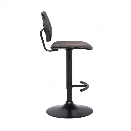 Nancy Adjustable Gray Faux Leather Swivel Barstool in Black Powder Coated Finish