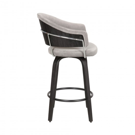 Doral 26" Light Gray Velvet Barstool in Black Powder Coated Finish with Chrome