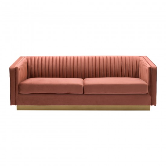 Miranda Blush Velvet and Gold Sofa