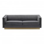 Miranda Dark Gray Velvet and Gold Sofa