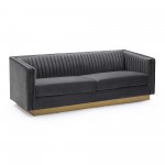 Miranda Dark Gray Velvet and Gold Sofa