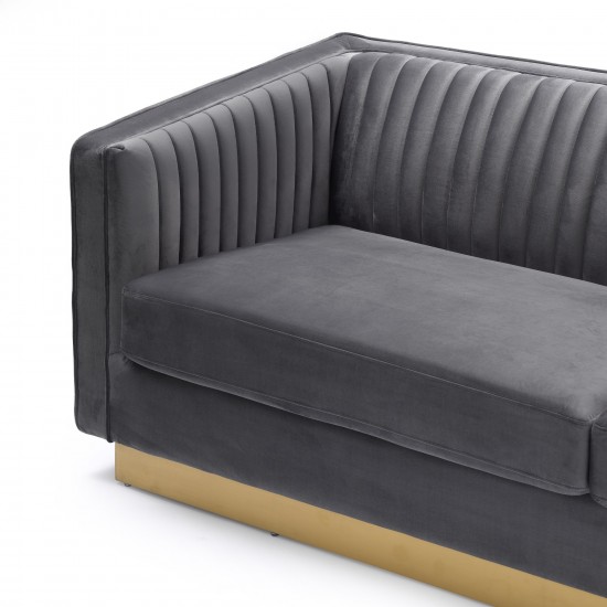 Miranda Dark Gray Velvet and Gold Sofa