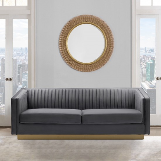 Miranda Dark Gray Velvet and Gold Sofa