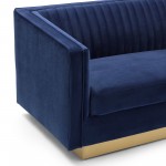 Miranda Navy Velvet and Gold Sofa