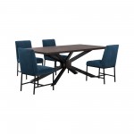 Pirate and Blue Velvet Napoli 5 Piece Modern Dining Set