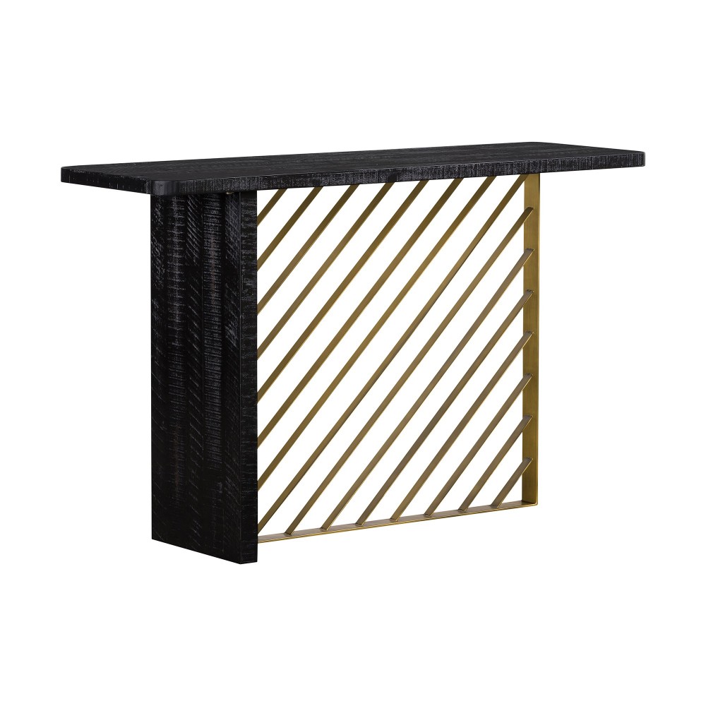 Monaco Black Wood Console Table with Antique Brass Accent