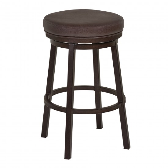 Tilden 26" Counter Height Metal Swivel Backless Barstool in Brown Faux Leather