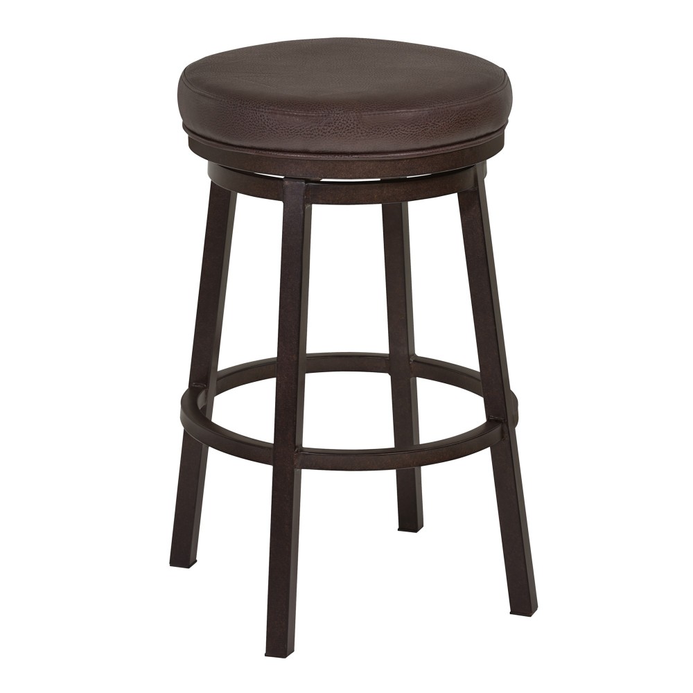 Tilden 26" Counter Height Metal Swivel Backless Barstool in Brown Faux Leather