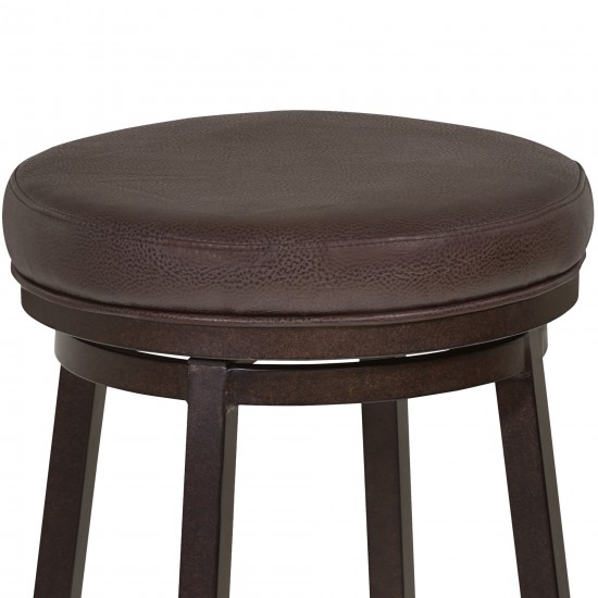 Tilden 26" Counter Height Metal Swivel Backless Barstool in Brown Faux Leather