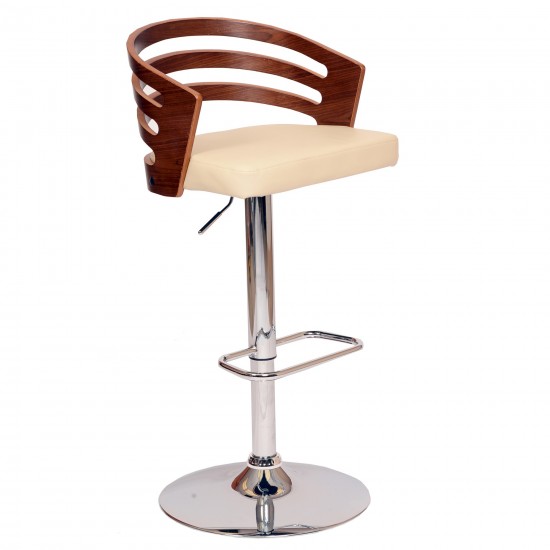 Adele Adjustable Height Swivel Cream Faux Leather and Walnut Wood Bar Stool