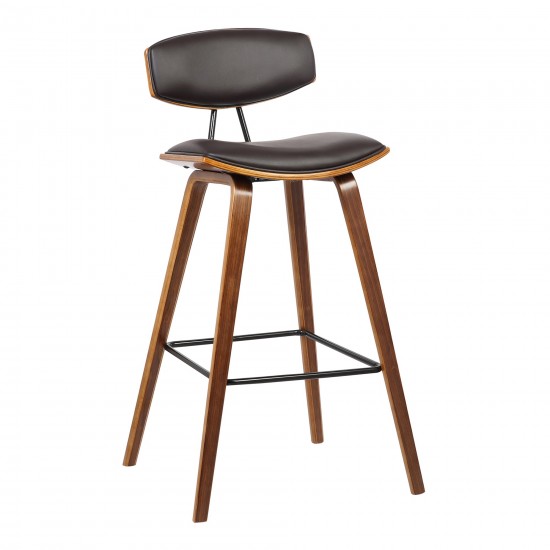 Fox 28.5" Bar Height Brown Faux Leather and Walnut Wood Bar Stool