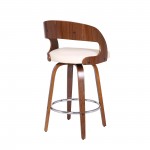 Shelly 26" Counter Height Swivel Cream Faux Leather and Walnut Wood Bar Stool