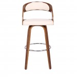 Shelly 30" Bar Height Swivel Cream Faux Leather and Walnut Wood Bar Stool