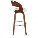 Shelly 30" Bar Height Swivel Cream Faux Leather and Walnut Wood Bar Stool