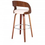 Shelly 30" Bar Height Swivel Cream Faux Leather and Walnut Wood Bar Stool