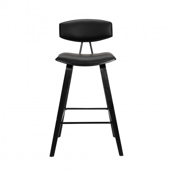 Fox 25.5" Counter Height Black Faux Leather and Black Wood Bar Stool