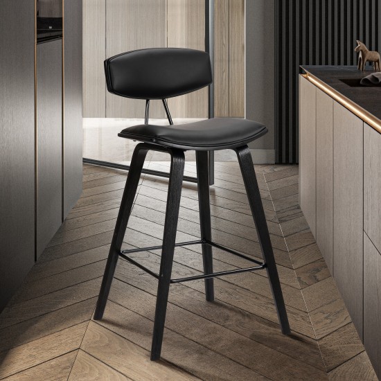 Fox 25.5" Counter Height Black Faux Leather and Black Wood Bar Stool