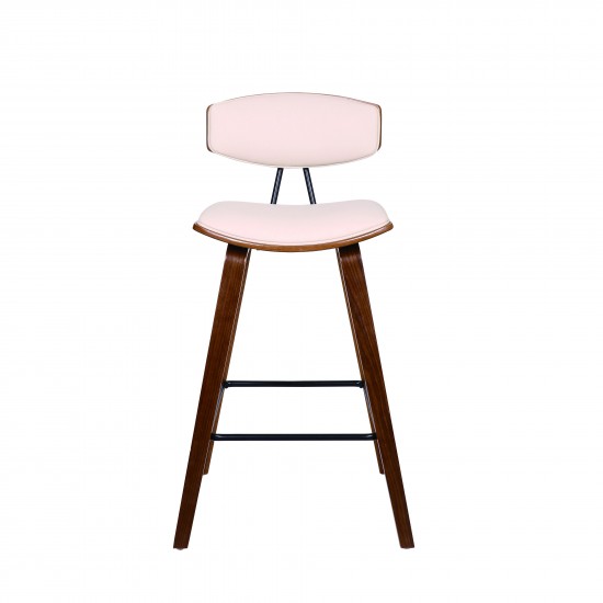 Fox 25.5" Counter Height Cream Faux Leather and Walnut Wood Bar Stool