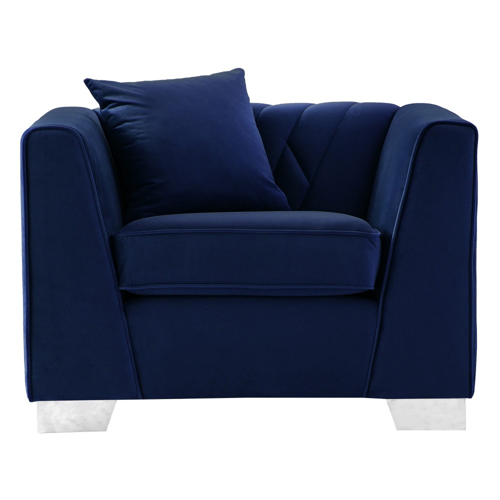Cambridge Contemporary Chair in Brushed Stainless Steel and Blue Velvet Cambridge Contemporary Chair in Brushed Stainless Steel and Blue Velvet