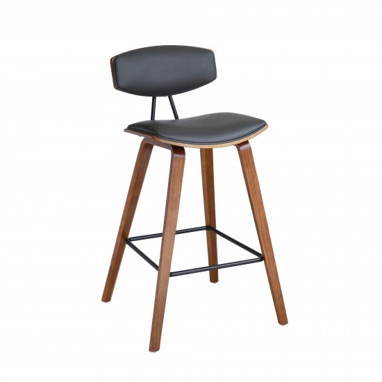 Fox 25.5" Counter Height Grey Faux Leather and Walnut Wood Bar Stool