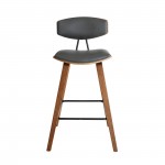 Fox 25.5" Counter Height Grey Faux Leather and Walnut Wood Bar Stool