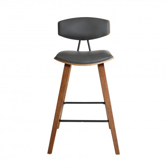 Fox 25.5" Counter Height Grey Faux Leather and Walnut Wood Bar Stool