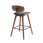 Fox 25.5" Counter Height Grey Faux Leather and Walnut Wood Bar Stool