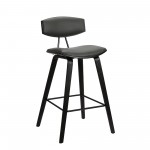 Fox 25.5" Counter Height Grey Faux Leather and Black Wood Bar Stool