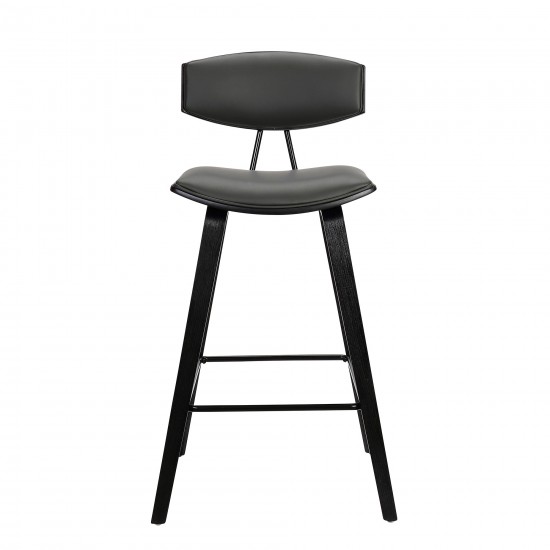 Fox 25.5" Counter Height Grey Faux Leather and Black Wood Bar Stool