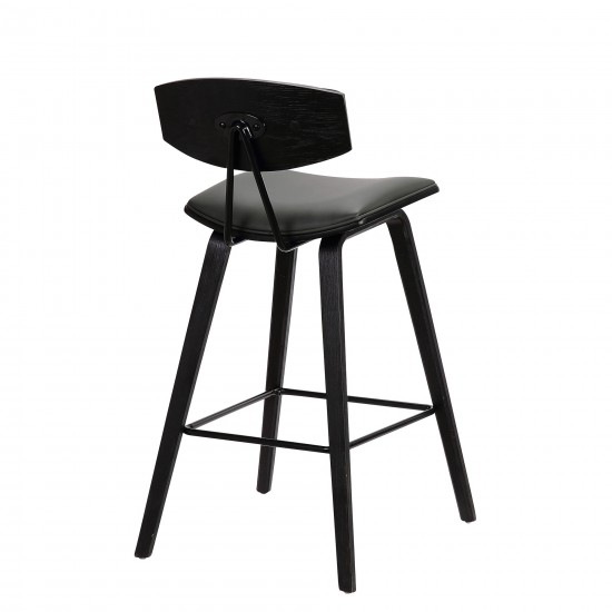 Fox 25.5" Counter Height Grey Faux Leather and Black Wood Bar Stool