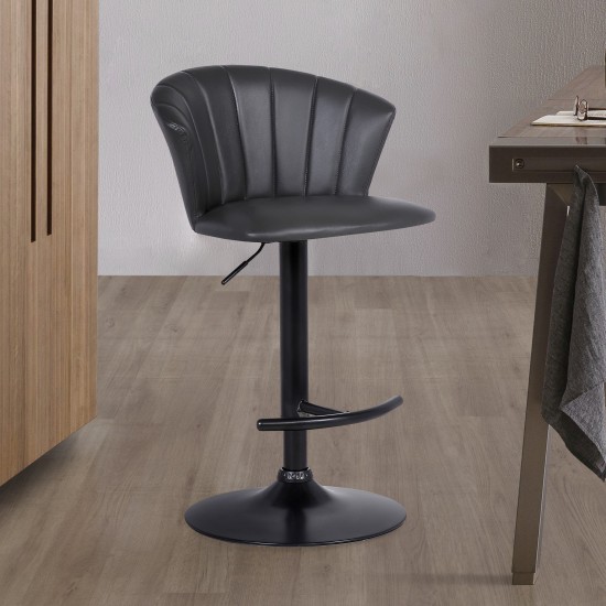 Fox 25.5" Counter Height Grey Faux Leather and Black Wood Bar Stool