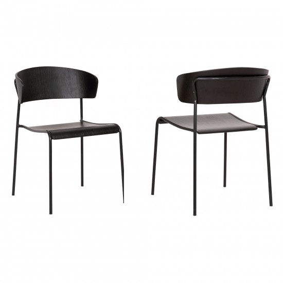 Zeph Black Wood and Metal Open Back Dining Chairs (Set of 2)