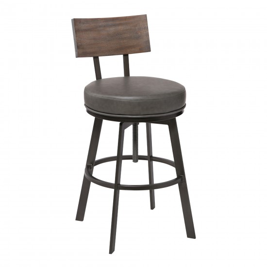 Montreal Adjustable Barstool in Mineral Finish with Gray Faux Leather