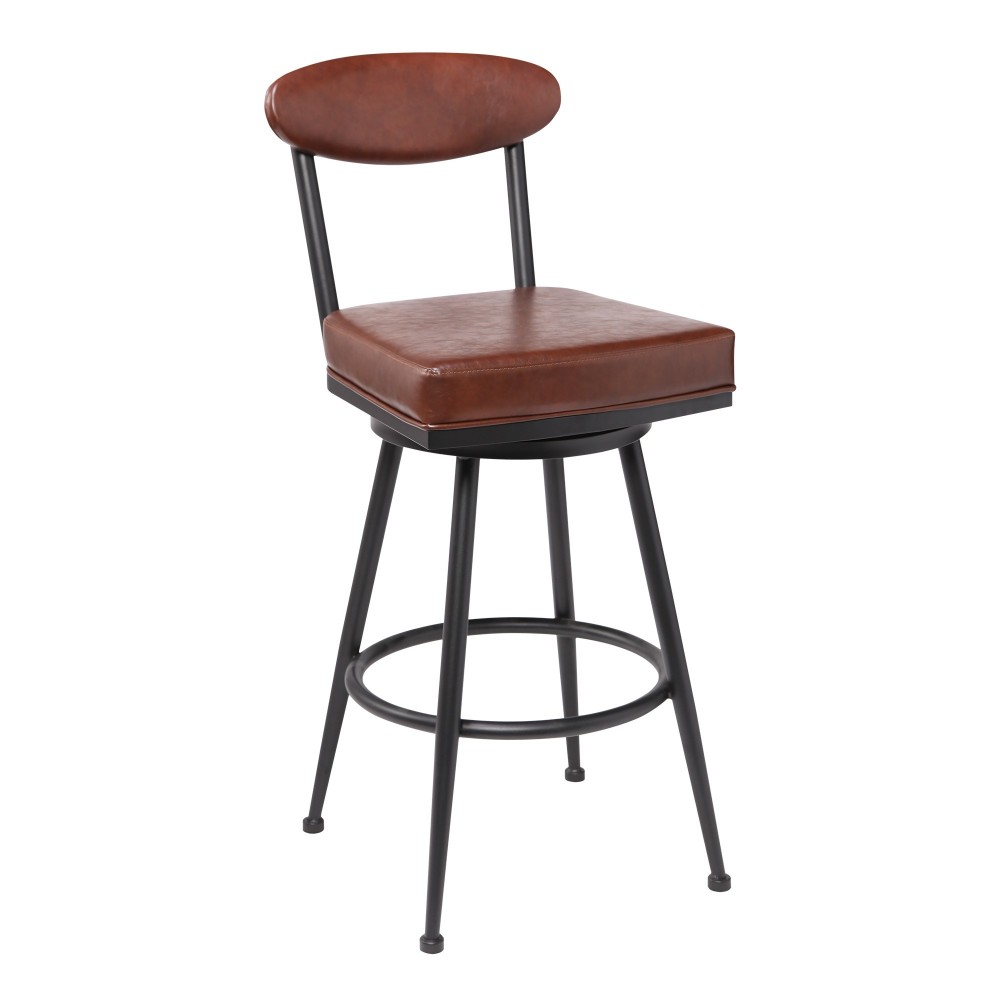 Denver 26" Counter Height Barstool in Black Finish and Coffee Faux Leather