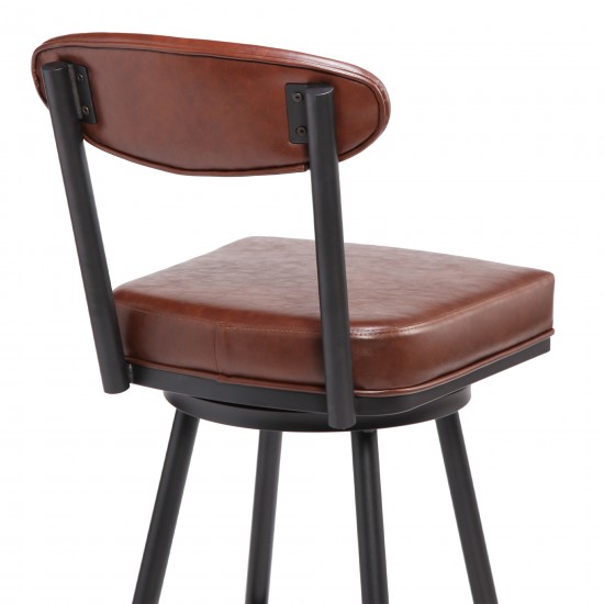 Denver 26" Counter Height Barstool in Black Finish and Coffee Faux Leather