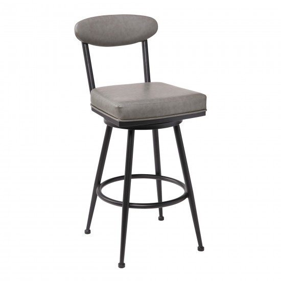 Denver 26" Counter Height Barstool in Black Finish and Gray Faux Leather