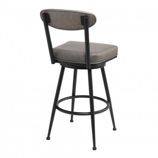 Denver 26" Counter Height Barstool in Black Finish and Gray Faux Leather