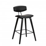 Fox 28.5" Bar Height Black Faux Leather and Black Wood Bar Stool