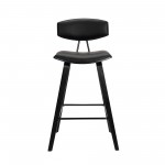 Fox 28.5" Bar Height Black Faux Leather and Black Wood Bar Stool