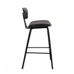 Fox 28.5" Bar Height Black Faux Leather and Black Wood Bar Stool